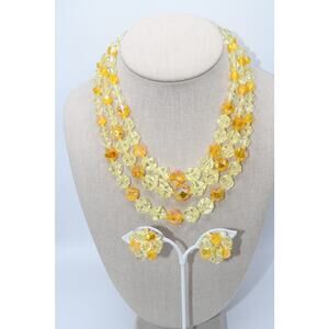 Vintage West Germany Yellow Lucite Necklace Earring Set 3 Strand